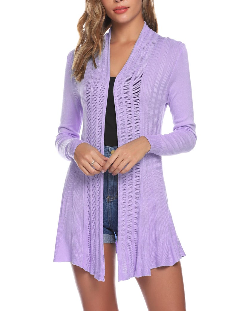 iClosam Womens Drapped Cardigans Casual Long Sleeve Open Front Cardigan Sweater (#1Lilac, Small) - Image 2